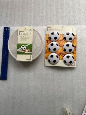 Croton White Soccer Snackle Box with Black & White Soccer Bag Clips